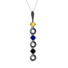 Leilani Kolye - Sitrin, lab safir ve siyah zirkon 925 ayar siyah rodyum kaplama gümüş kolye (40 cm gümüş rolo zincir) #135061w