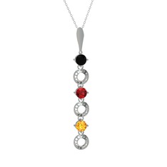 Leilani Kolye - Siyah zirkon, garnet ve sitrin 14 ayar beyaz altın kolye (40 cm gümüş rolo zincir) #136gvaj