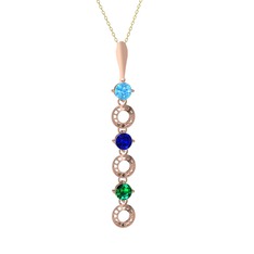 Akuamarin, lab safir ve yeşil kuvars 14 ayar rose altın kolye (40 cm altın rolo zincir)