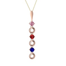 Pembe kuvars, garnet ve lab safir 925 ayar rose altın kaplama gümüş kolye (40 cm gümüş rolo zincir)