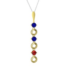 Leilani Kolye - Lab safir ve garnet 14 ayar altın kolye (40 cm gümüş rolo zincir) #14onzsf