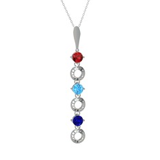 Garnet, akuamarin ve lab safir 14 ayar beyaz altın kolye (40 cm beyaz altın rolo zincir)