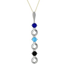 Leilani Kolye - Lab safir, akuamarin ve siyah zirkon 925 ayar gümüş kolye (40 cm gümüş rolo zincir) #152jxsw