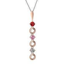 Leilani Kolye - Garnet, pembe kuvars ve beyaz zirkon 8 ayar rose altın kolye (40 cm gümüş rolo zincir) #15buiwv