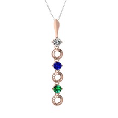Beyaz zirkon, lab safir ve yeşil kuvars 8 ayar rose altın kolye (40 cm beyaz altın rolo zincir)