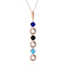 Leilani Kolye - Lab safir, siyah zirkon ve akuamarin 14 ayar rose altın kolye (40 cm gümüş rolo zincir) #15qsi2h
