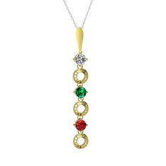 Beyaz zirkon, yeşil kuvars ve garnet 14 ayar altın kolye (40 cm beyaz altın rolo zincir)