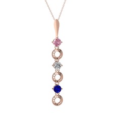 Leilani Kolye - Pembe kuvars, beyaz zirkon ve lab safir 14 ayar rose altın kolye (40 cm rose altın rolo zincir) #15ysih5