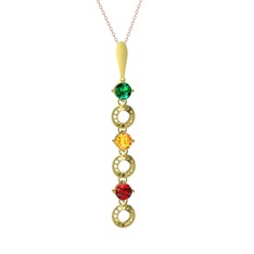 Yeşil kuvars, sitrin ve garnet 14 ayar altın kolye (40 cm gümüş rolo zincir)