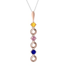 Sitrin, pembe kuvars ve lab safir 8 ayar rose altın kolye (40 cm gümüş rolo zincir)