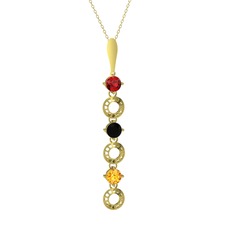 Garnet, siyah zirkon ve sitrin 925 ayar altın kaplama gümüş kolye (40 cm altın rolo zincir)
