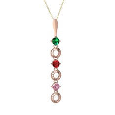 Yeşil kuvars, garnet ve pembe kuvars 8 ayar rose altın kolye (40 cm altın rolo zincir)