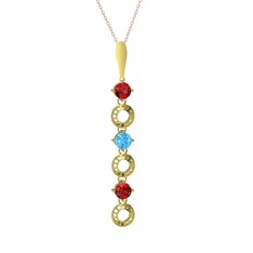 Garnet ve akuamarin 8 ayar altın kolye (40 cm rose altın rolo zincir)