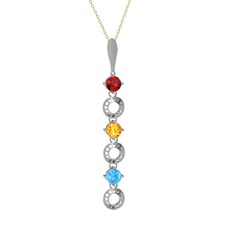 Garnet, sitrin ve akuamarin 8 ayar beyaz altın kolye (40 cm altın rolo zincir)