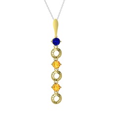 Lab safir ve sitrin 14 ayar altın kolye (40 cm gümüş rolo zincir)