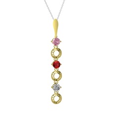 Leilani Kolye - Pembe kuvars, garnet ve beyaz zirkon 925 ayar altın kaplama gümüş kolye (40 cm gümüş rolo zincir) #16xft34