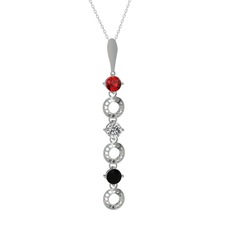 Leilani Kolye - Garnet, beyaz zirkon ve siyah zirkon 8 ayar beyaz altın kolye (40 cm beyaz altın rolo zincir) #17laa6i