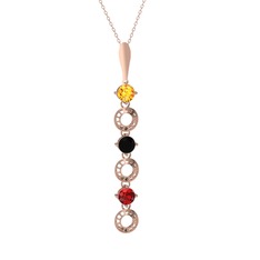 Sitrin, siyah zirkon ve garnet 8 ayar rose altın kolye (40 cm rose altın rolo zincir)