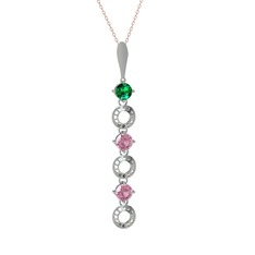 Leilani Kolye - Yeşil kuvars ve pembe kuvars 14 ayar beyaz altın kolye (40 cm rose altın rolo zincir) #18cc0w8