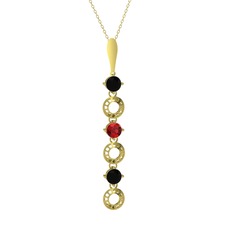 Siyah zirkon ve garnet 8 ayar altın kolye (40 cm altın rolo zincir)