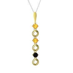 Leilani Kolye - Sitrin ve siyah zirkon 8 ayar altın kolye (40 cm beyaz altın rolo zincir) #18odyy1