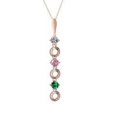Leilani Kolye - Beyaz zirkon, pembe kuvars ve yeşil kuvars 925 ayar rose altın kaplama gümüş kolye (40 cm rose altın rolo zincir) #18txmae
