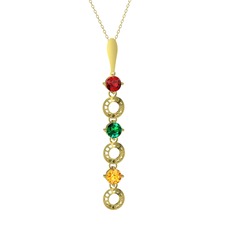 Garnet, yeşil kuvars ve sitrin 14 ayar altın kolye (40 cm gümüş rolo zincir)