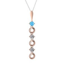 Akuamarin ve beyaz zirkon 14 ayar rose altın kolye (40 cm beyaz altın rolo zincir)