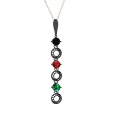 Leilani Kolye - Siyah zirkon, garnet ve yeşil kuvars 925 ayar siyah rodyum kaplama gümüş kolye (40 cm rose altın rolo zincir) #19c0re2