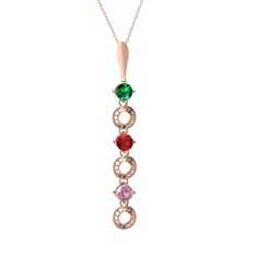 Yeşil kuvars, garnet ve pembe kuvars 8 ayar rose altın kolye (40 cm rose altın rolo zincir)