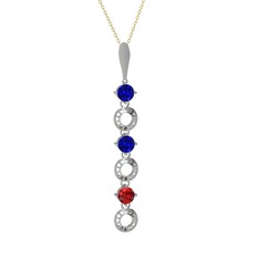 Lab safir ve garnet 14 ayar beyaz altın kolye (40 cm gümüş rolo zincir)