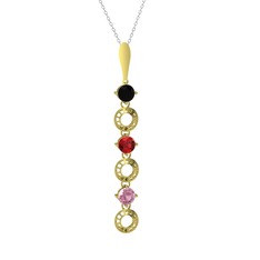 Leilani Kolye - Siyah zirkon, garnet ve pembe kuvars 8 ayar altın kolye (40 cm beyaz altın rolo zincir) #1a9nlf9