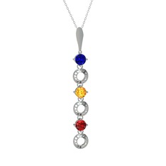 Lab safir, sitrin ve garnet 925 ayar gümüş kolye (40 cm beyaz altın rolo zincir)