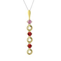 Leilani Kolye - Pembe kuvars ve garnet 14 ayar altın kolye (40 cm gümüş rolo zincir) #1awq1kk