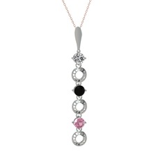 Leilani Kolye - Beyaz zirkon, siyah zirkon ve pembe kuvars 14 ayar beyaz altın kolye (40 cm rose altın rolo zincir) #1bberhm