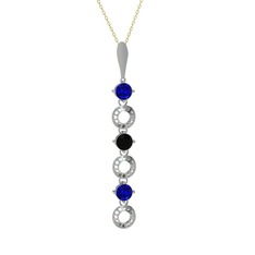 Leilani Kolye - Lab safir ve siyah zirkon 14 ayar beyaz altın kolye (40 cm gümüş rolo zincir) #1c6lbs7
