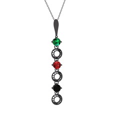 Leilani Kolye - Yeşil kuvars, garnet ve siyah zirkon 925 ayar siyah rodyum kaplama gümüş kolye (40 cm gümüş rolo zincir) #1ccz2t0