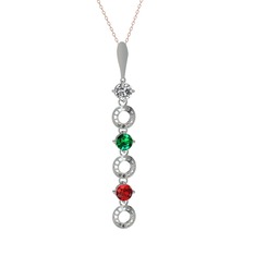 Beyaz zirkon, yeşil kuvars ve garnet 925 ayar gümüş kolye (40 cm rose altın rolo zincir)