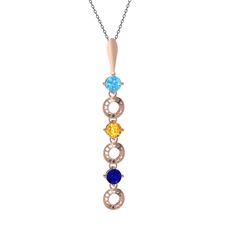 Akuamarin, sitrin ve lab safir 925 ayar rose altın kaplama gümüş kolye (40 cm gümüş rolo zincir)