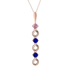 Leilani Kolye - Pembe kuvars ve lab safir 8 ayar rose altın kolye (40 cm rose altın rolo zincir) #1cnjb4u