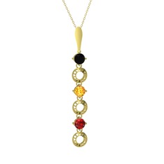 Siyah zirkon, sitrin ve garnet 925 ayar altın kaplama gümüş kolye (40 cm altın rolo zincir)