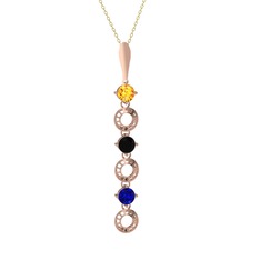 Leilani Kolye - Sitrin, siyah zirkon ve lab safir 14 ayar rose altın kolye (40 cm altın rolo zincir) #1csj193