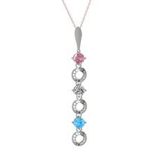 Leilani Kolye - Pembe kuvars, beyaz zirkon ve akuamarin 14 ayar beyaz altın kolye (40 cm rose altın rolo zincir) #1cw0lxo