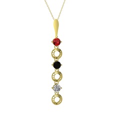 Garnet, siyah zirkon ve beyaz zirkon 8 ayar altın kolye (40 cm altın rolo zincir)