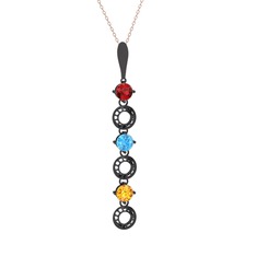 Leilani Kolye - Garnet, akuamarin ve sitrin 925 ayar siyah rodyum kaplama gümüş kolye (40 cm rose altın rolo zincir) #1ddfcwr