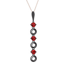 Garnet 925 ayar siyah rodyum kaplama gümüş kolye (40 cm rose altın rolo zincir)