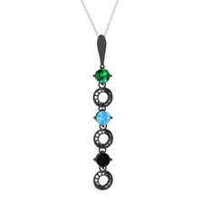 Leilani Kolye - Yeşil kuvars, akuamarin ve siyah zirkon 925 ayar siyah rodyum kaplama gümüş kolye (40 cm beyaz altın rolo zincir) #1e6orqk