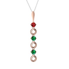 Garnet ve yeşil kuvars 8 ayar rose altın kolye (40 cm beyaz altın rolo zincir)