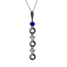 Lab safir ve beyaz zirkon 925 ayar siyah rodyum kaplama gümüş kolye (40 cm gümüş rolo zincir)