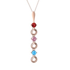 Leilani Kolye - Garnet, pembe kuvars ve akuamarin 14 ayar rose altın kolye (40 cm rose altın rolo zincir) #1eo41bv